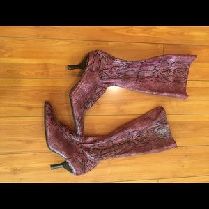Vintage pink snakeskin sock boots